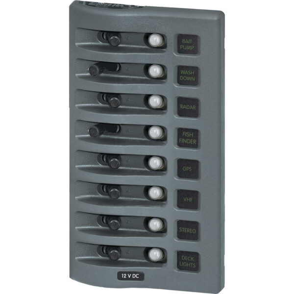 BLUE SEA 4378 WEATHER DECK 12V PANEL 8 POSITION GREY